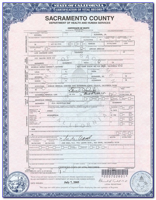 Sacramento County Vital Records Marriage Certificate