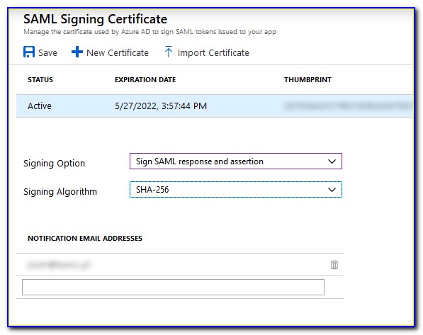 Saml Signing Certificate Azure Ad