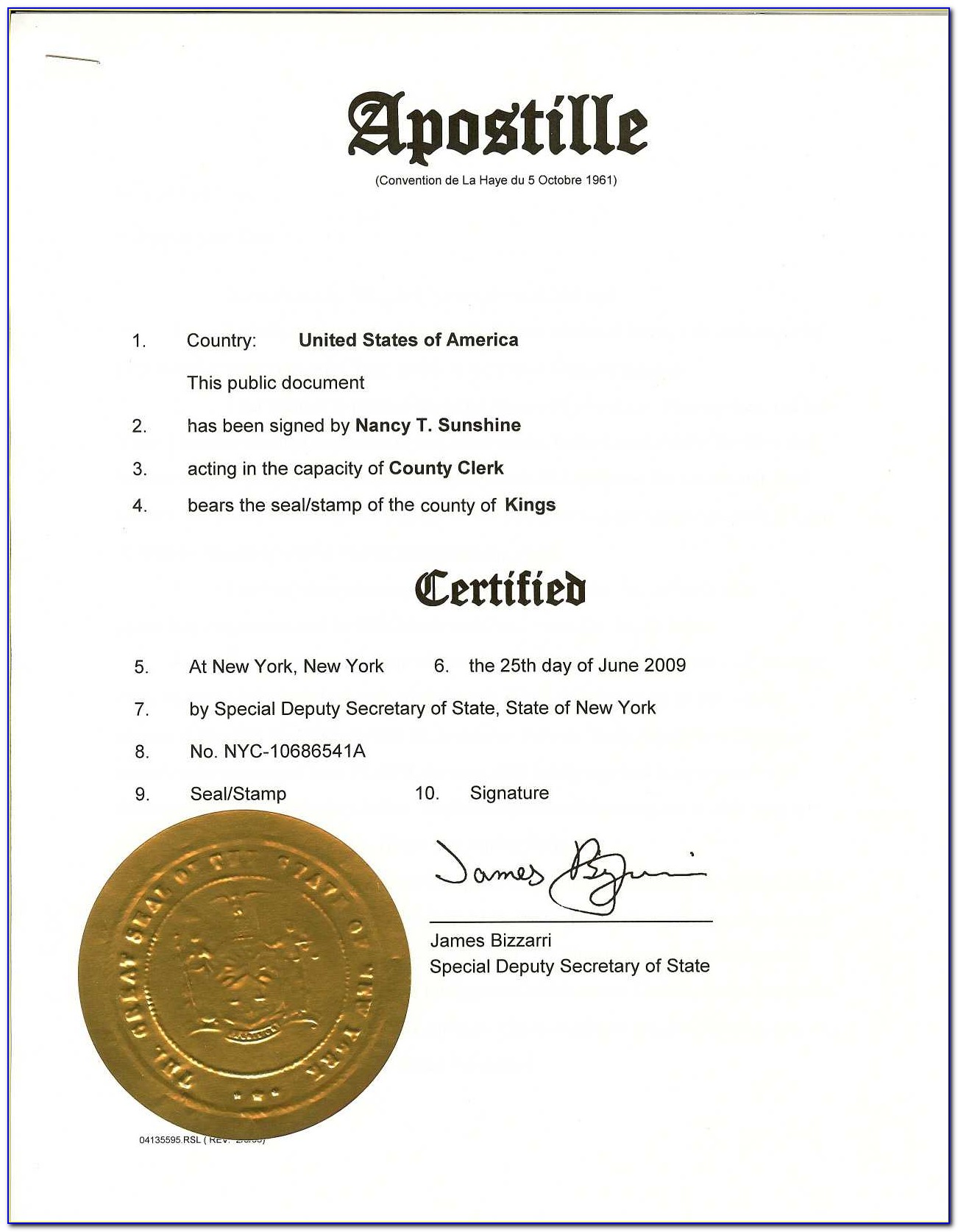Sample Of Apostille Certificate