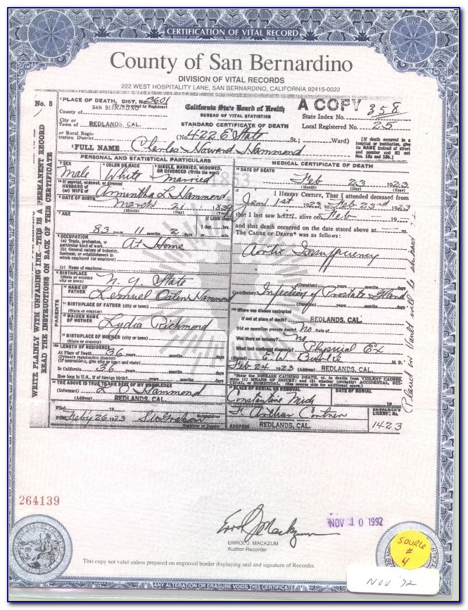 San Bernardino County Recorder Birth Certificate