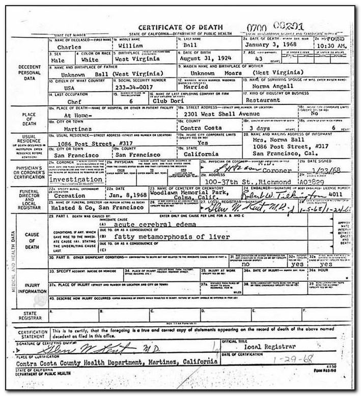 San Mateo County Recorder Office Death Certificate