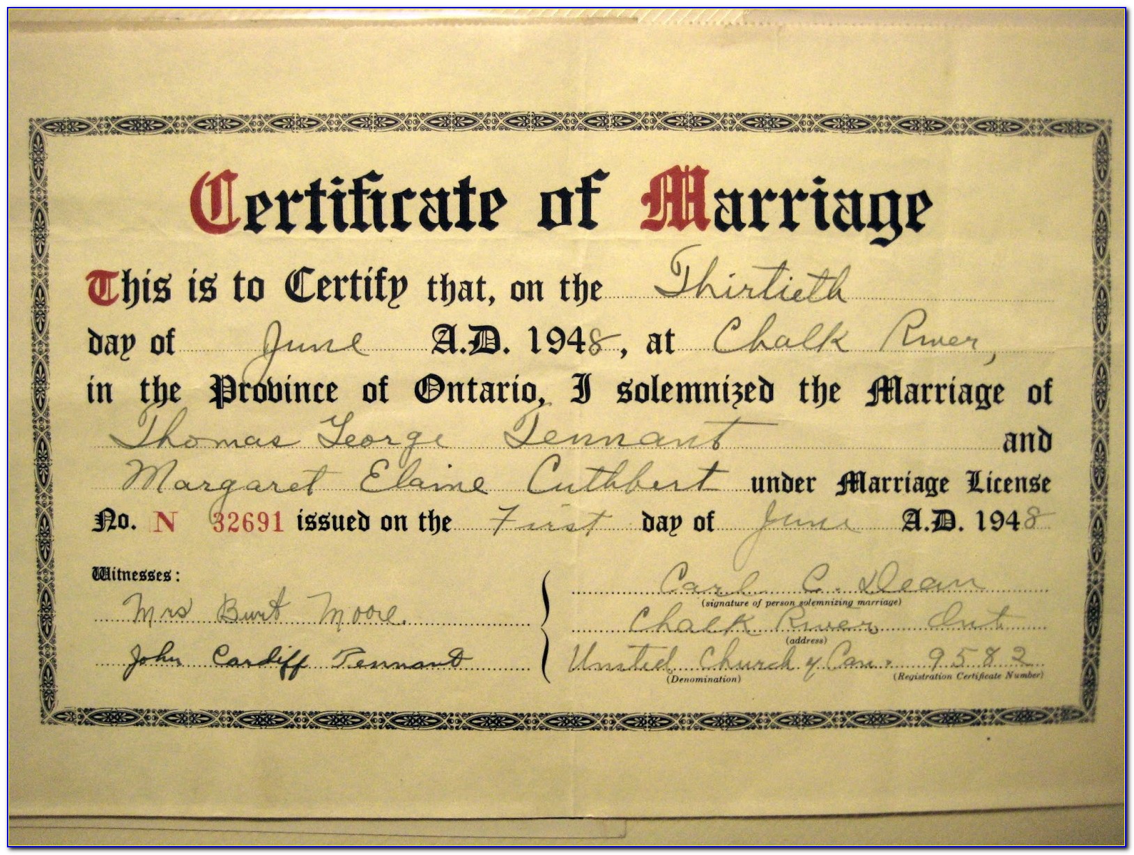 Saskatchewan Vital Statistics Marriage Certificate