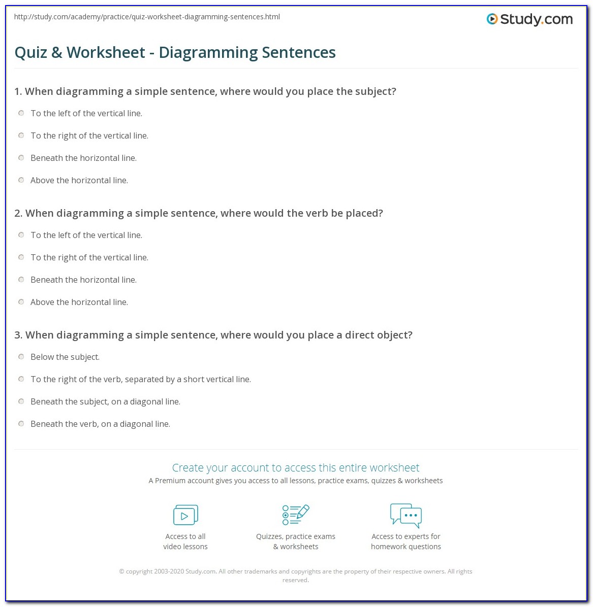Sentence Diagramming Practice Sheet