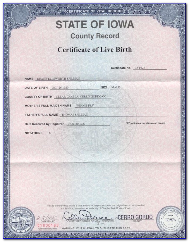 Sioux City Iowa Birth Certificate