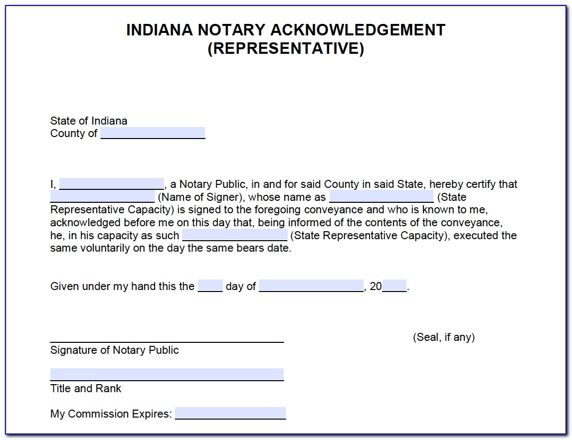 State Of Indiana Notary Certificate