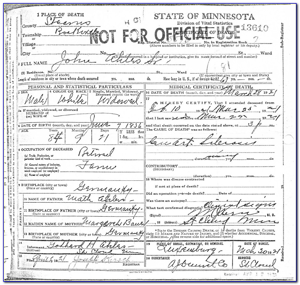 Stearns County Birth Certificate