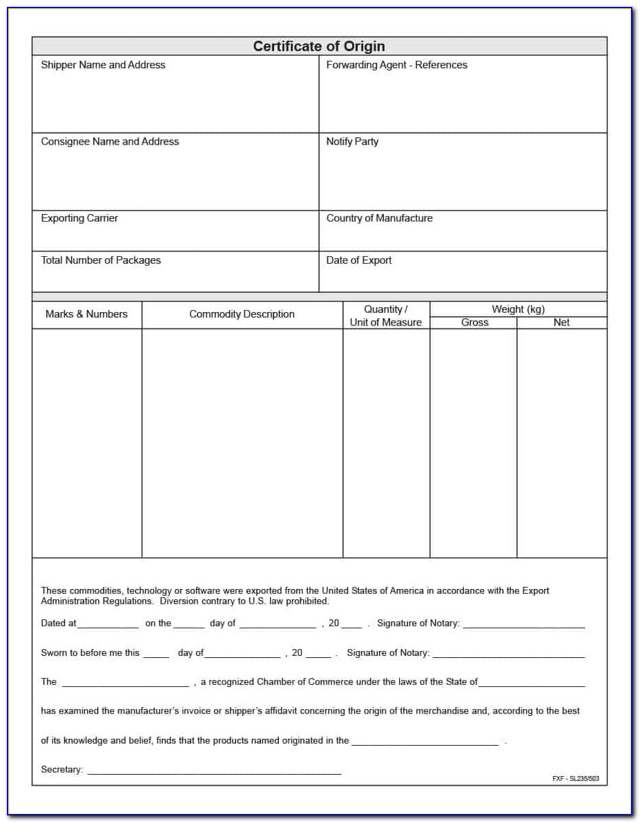 Template Certificate Of Origin Form