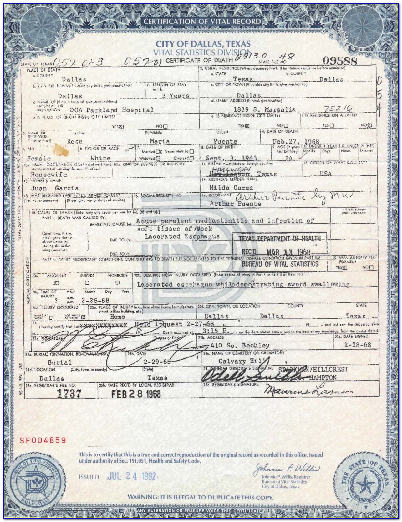 Texas Death Certificate Lookup