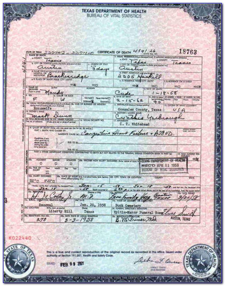 Travis County Austin Texas Birth Certificate