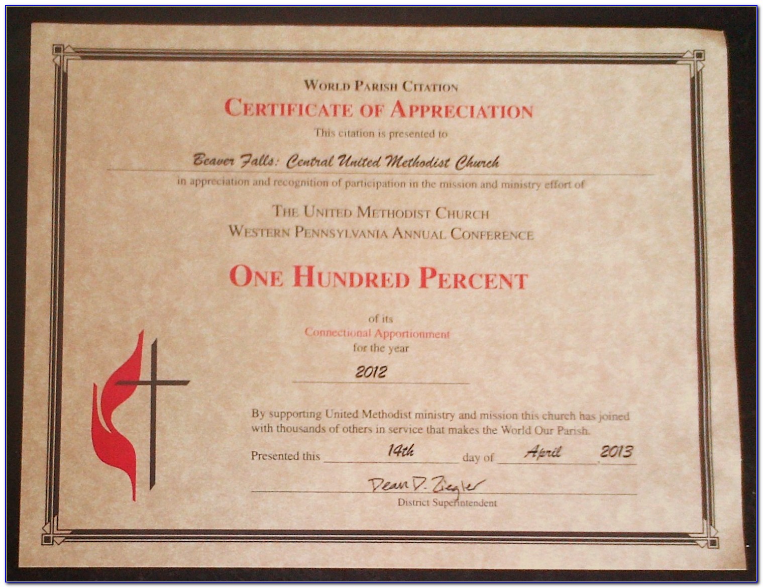 United Methodist Church Confirmation Certificate