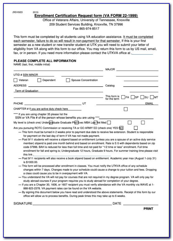 Va School Enrollment Certification Form