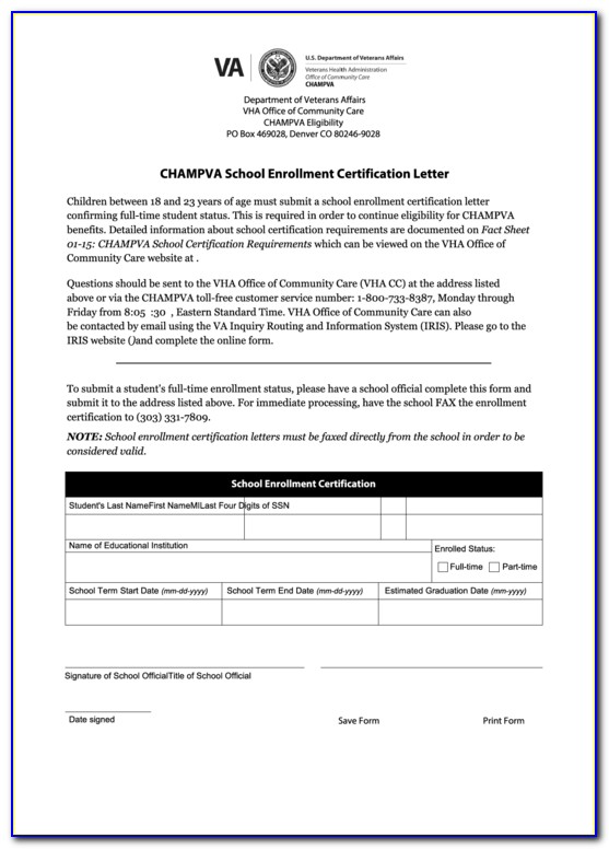 Va Student Enrollment Verification Form