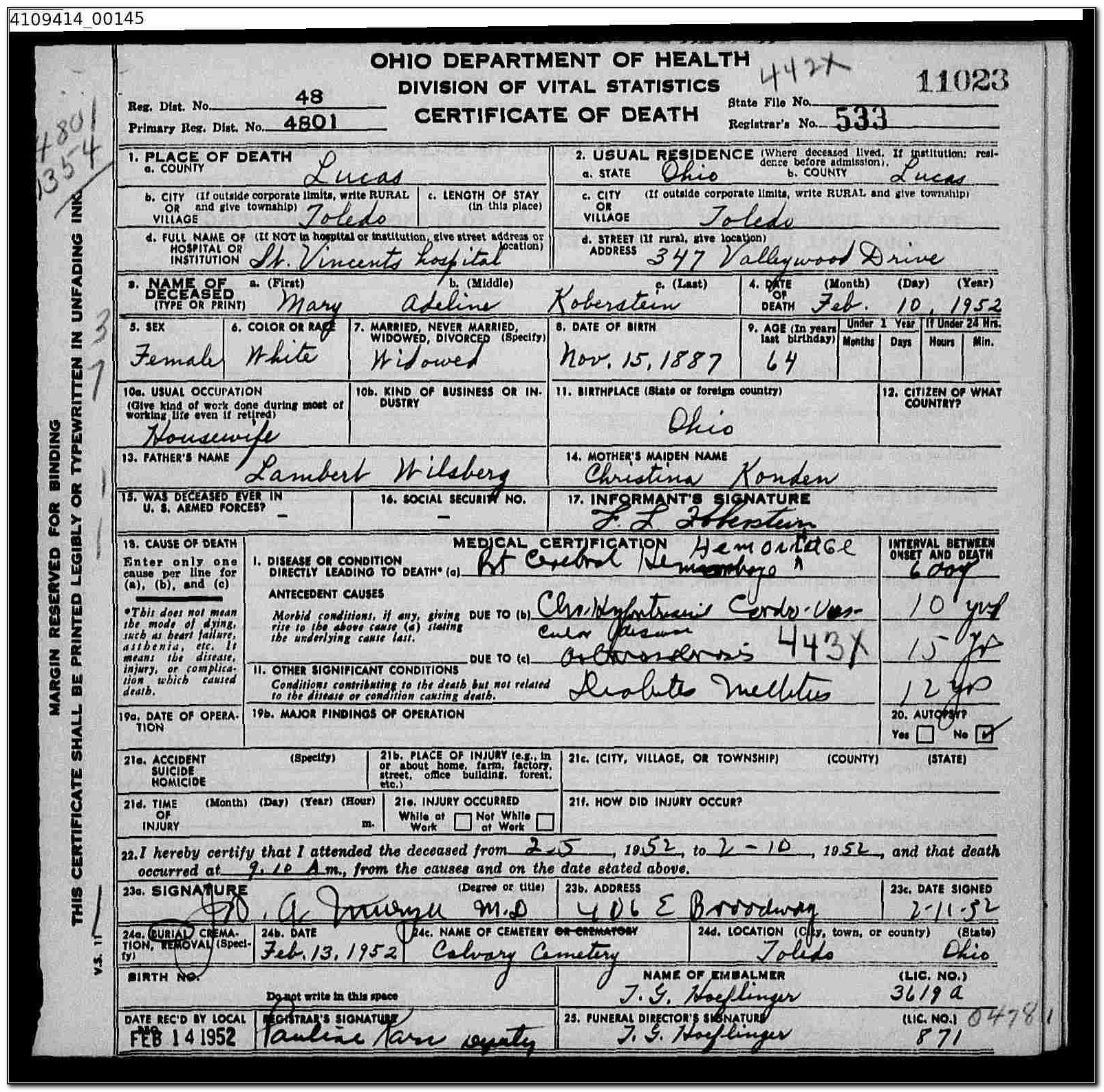 Vital Statistics Dayton Ohio Birth Certificate