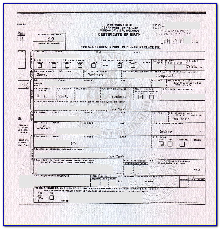 Westchester Birth Certificate