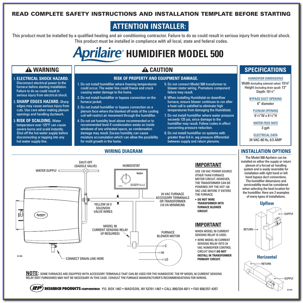 Aprilaire 760 Humidifier Wiring Diagram