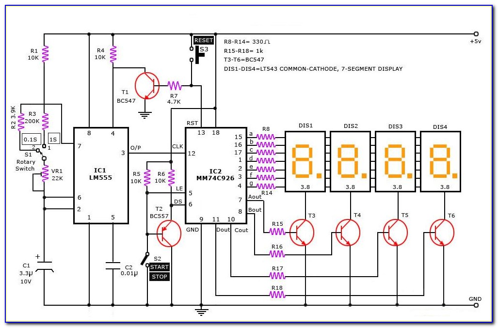 Seven Segment Display Clock Circuit Diagram