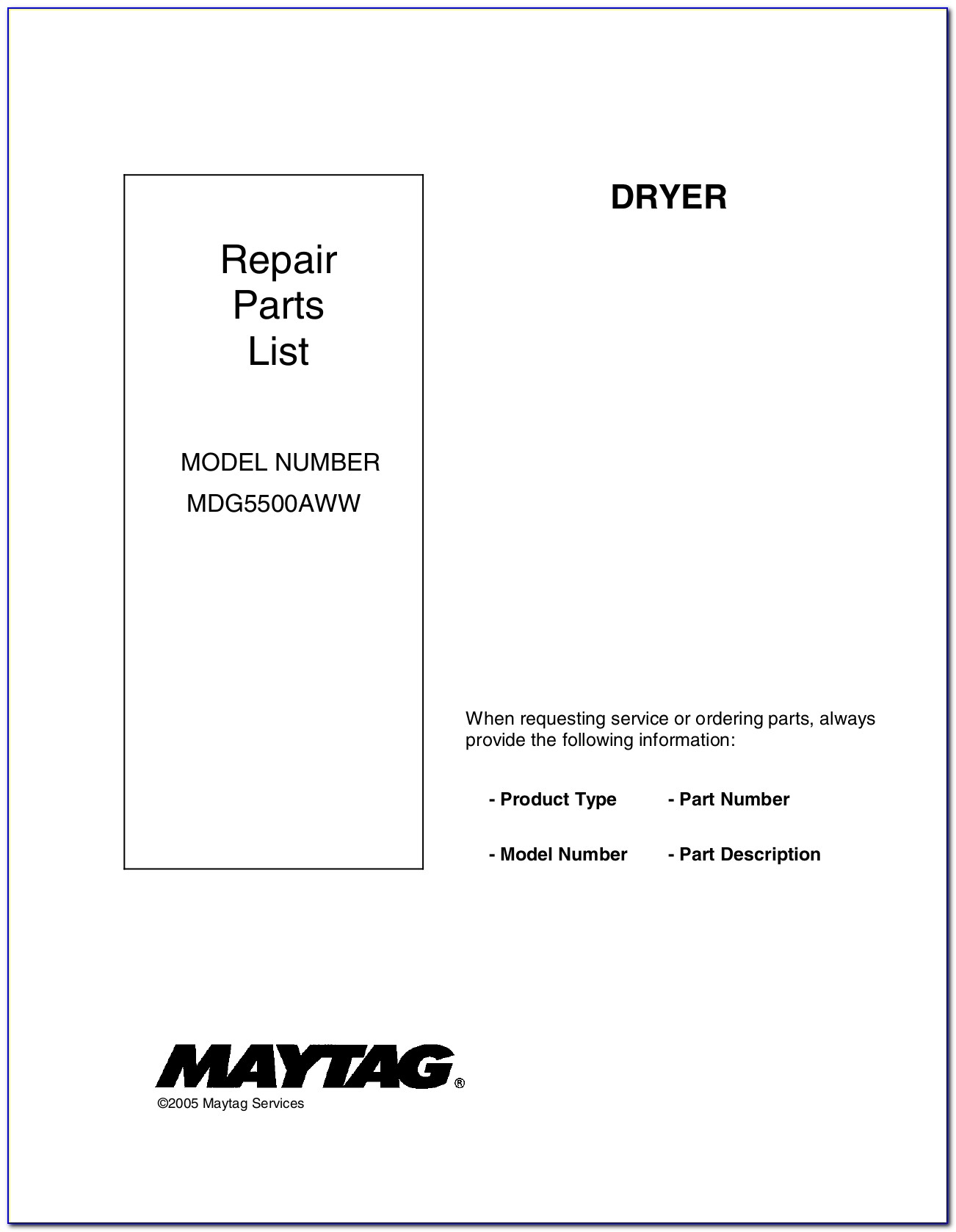 Maytag Clothes Dryer Repair Manual