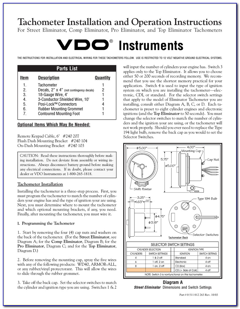 Vdo Marine Tachometer Wiring Diagram