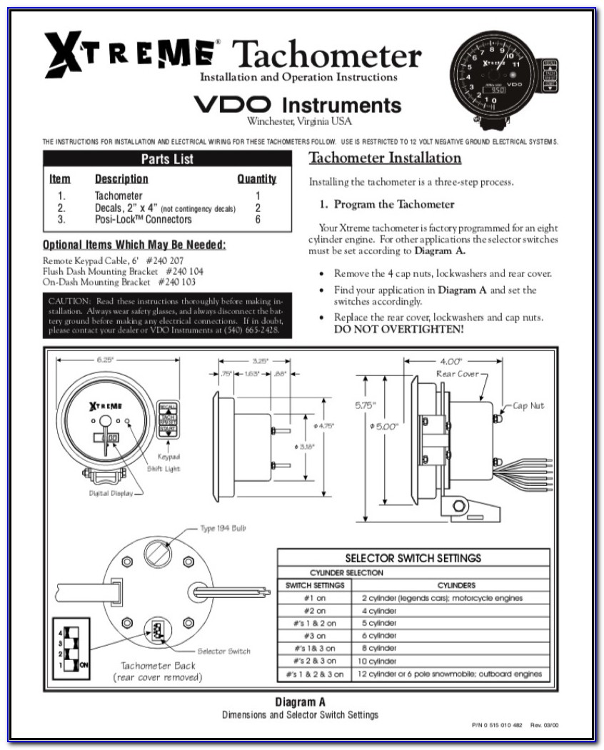Vintage Vdo Tachometer Wiring Diagram