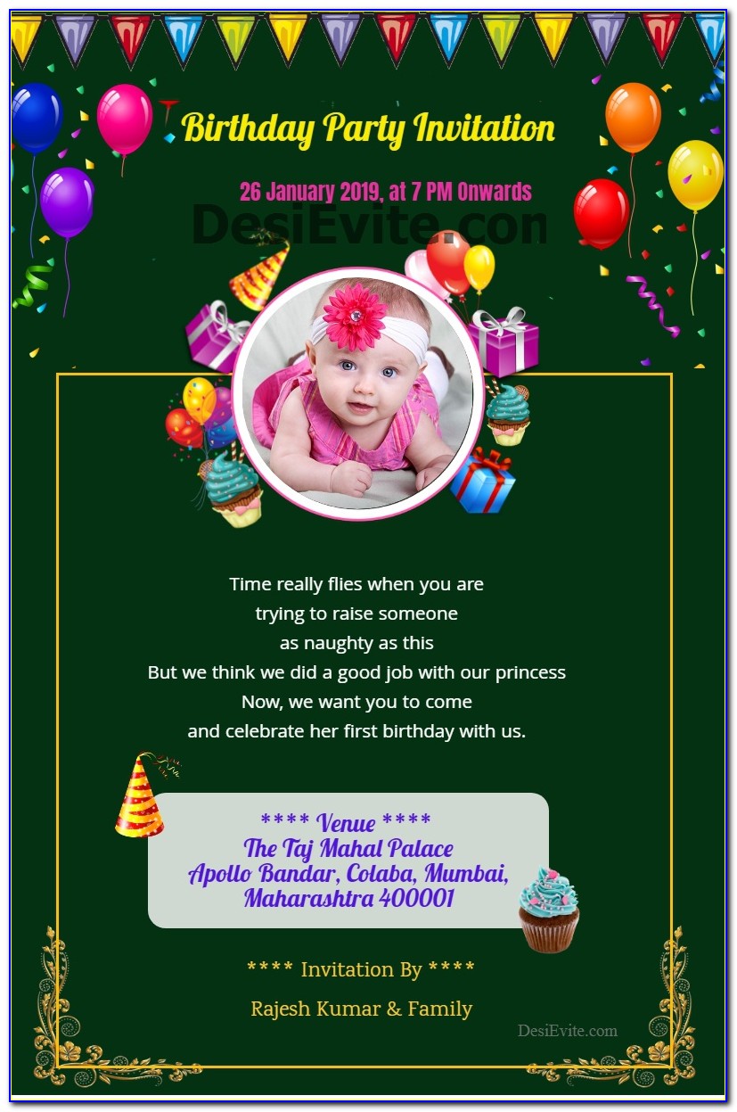 1st Birthday Invitation Message For Baby Girl In English