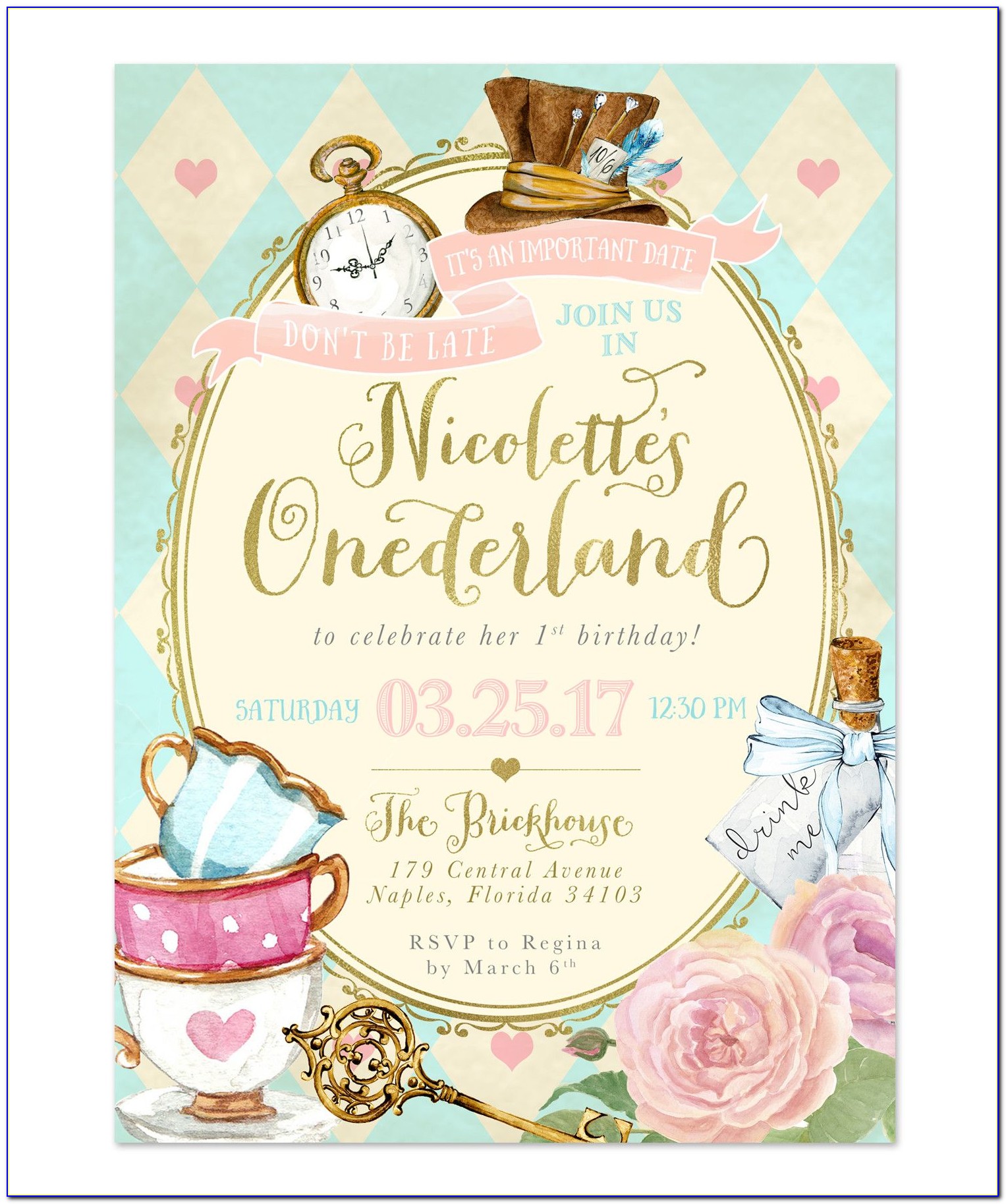 Alice In Onederland Invitations