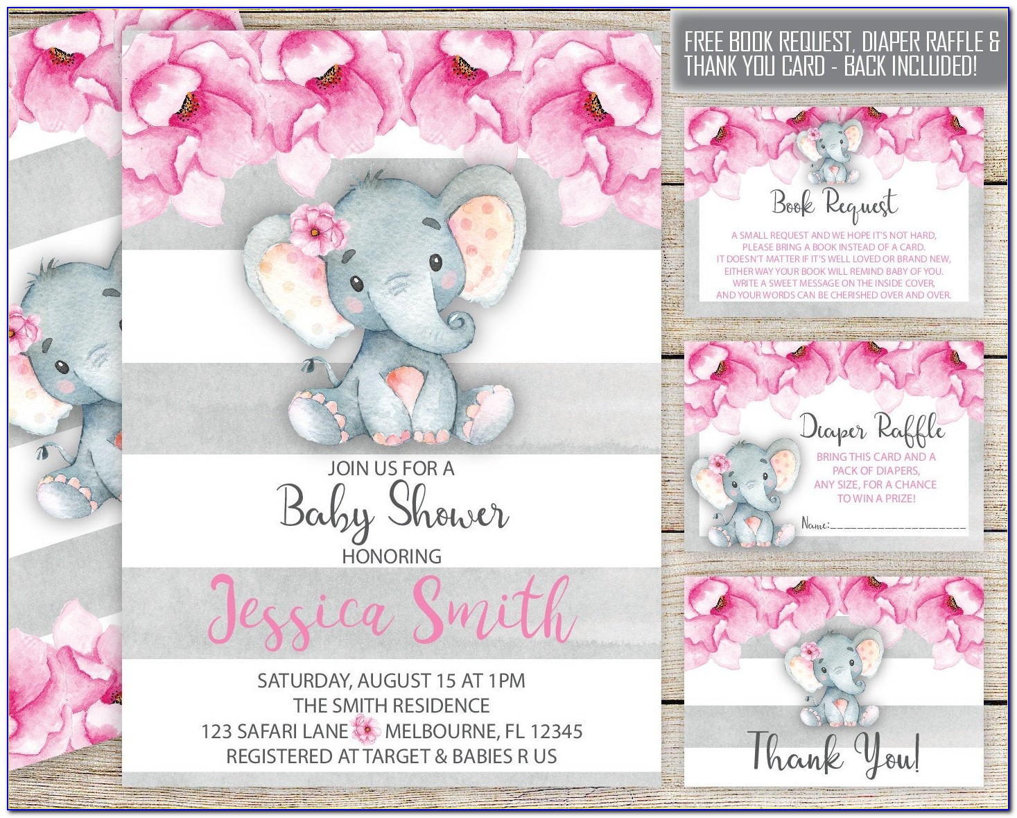 Baby Elephant Christening Invitations