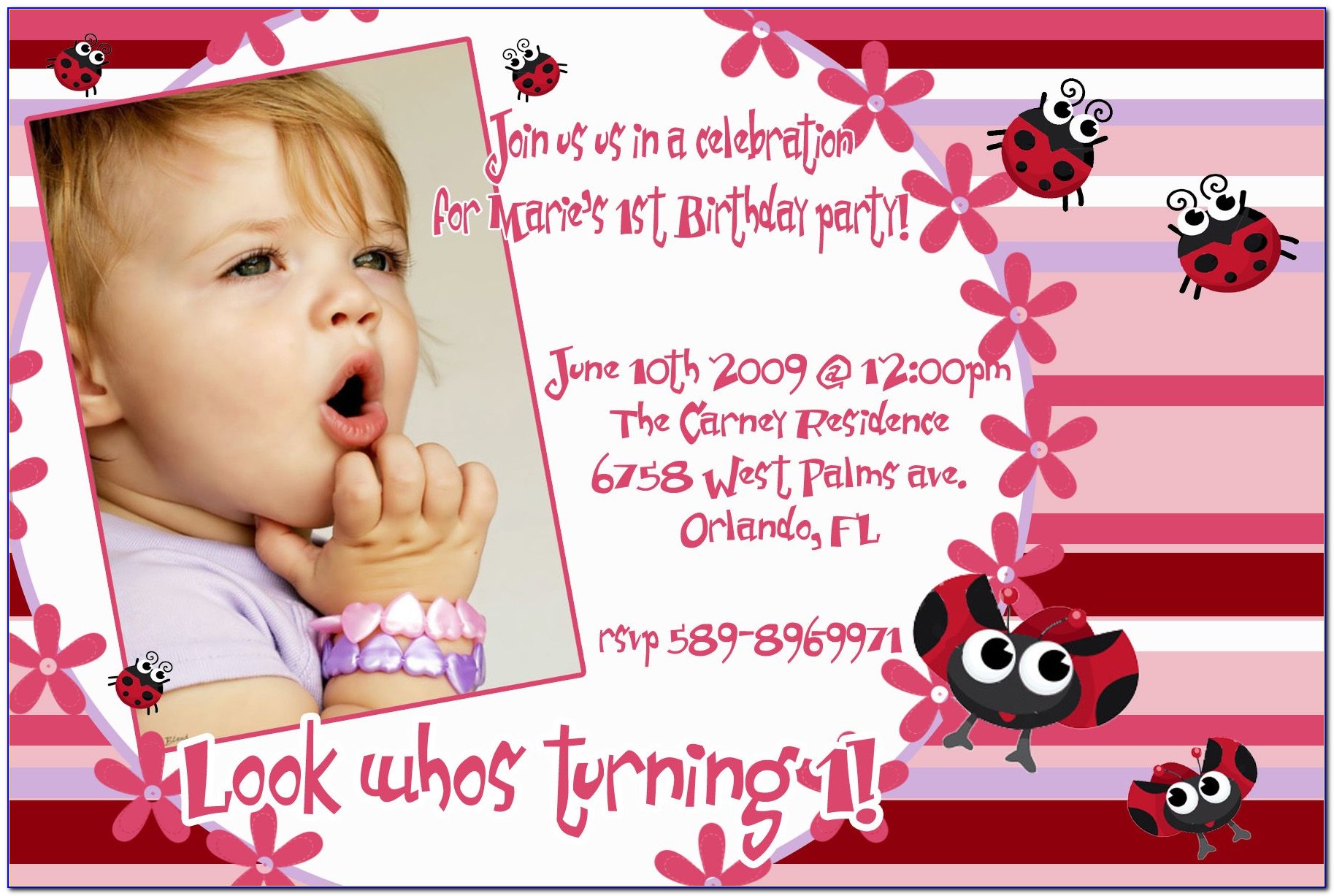 Baby Girl Birthday Invitation Card