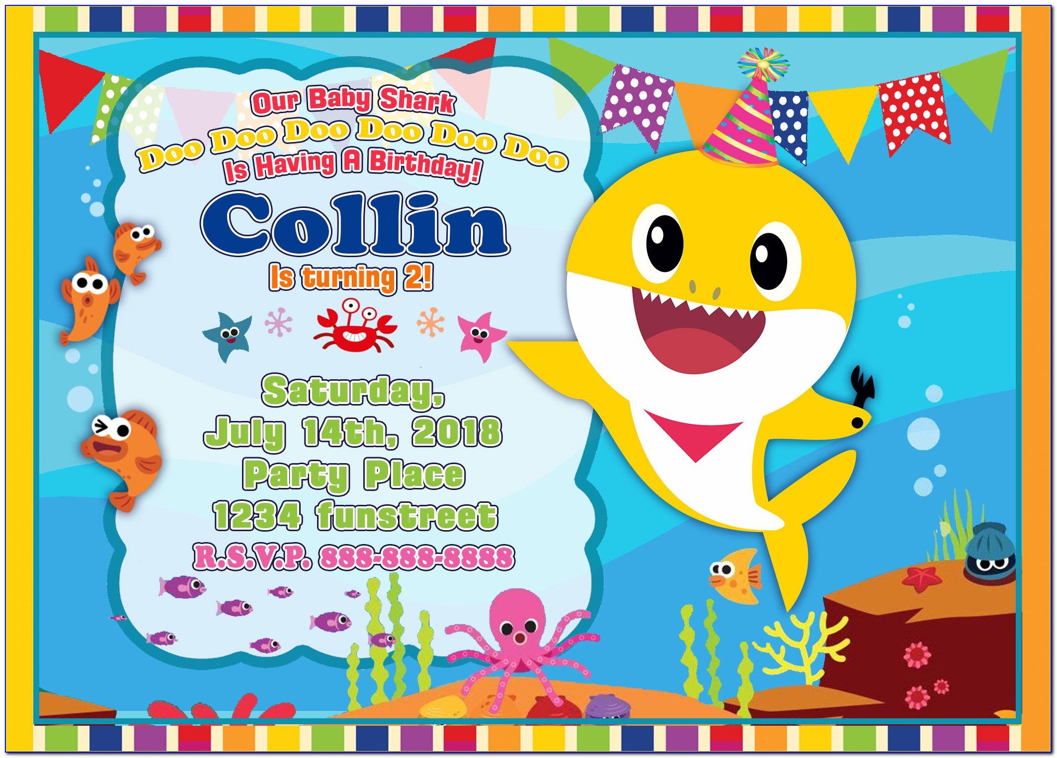 Baby Shark Birthday Invitation Digital
