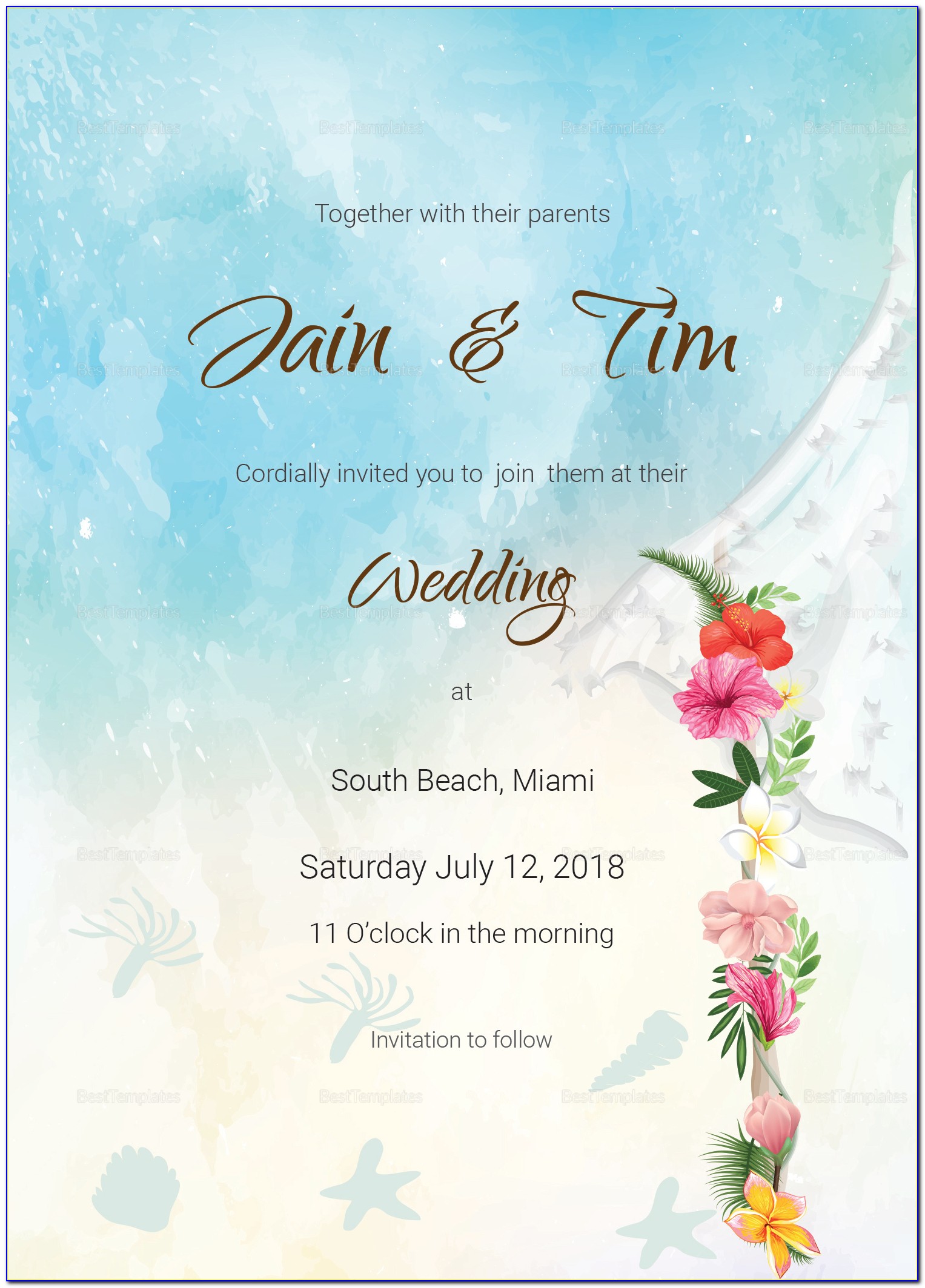 Beach Themed Wedding Invitations Templates
