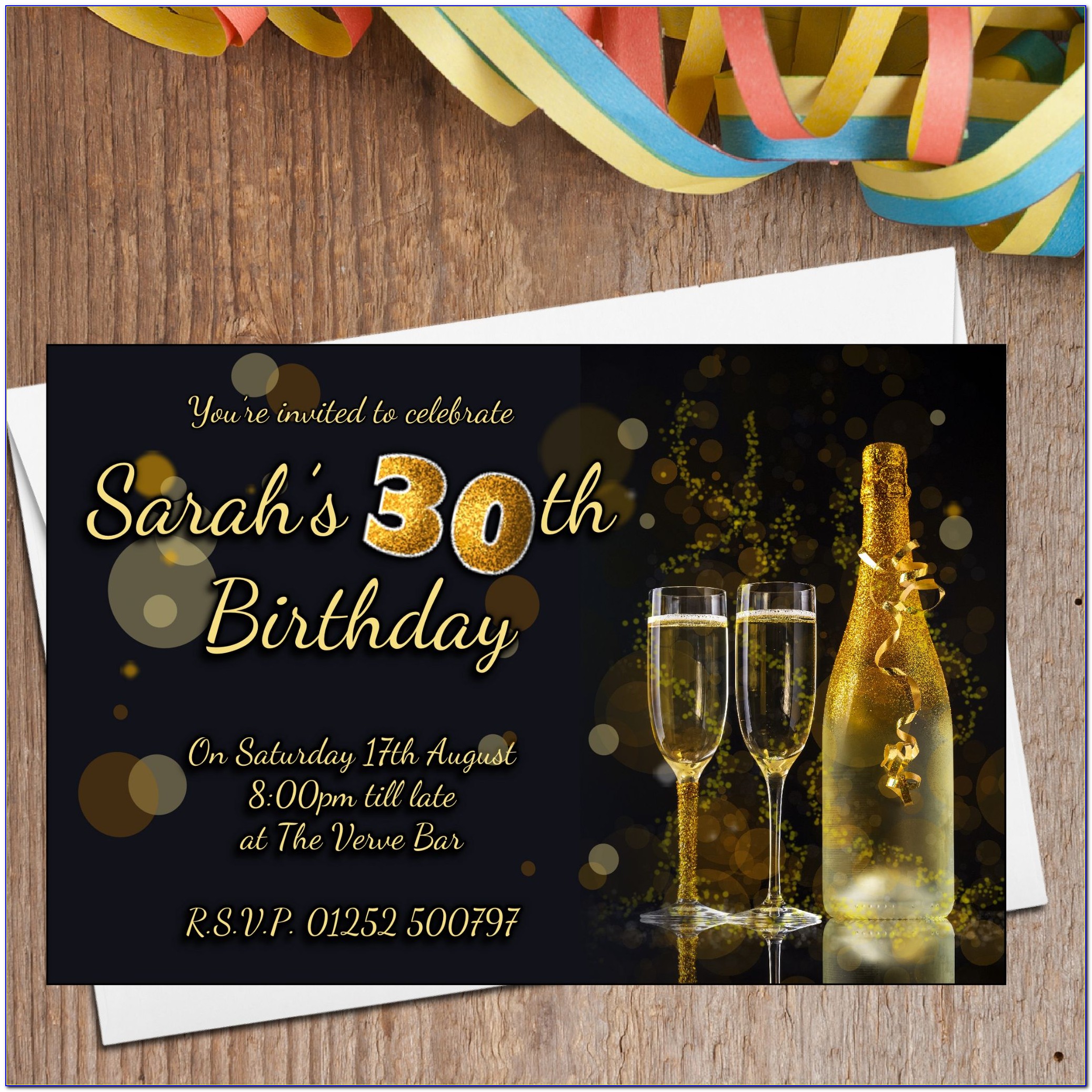 Black And Gold Birthday Invitation Card
