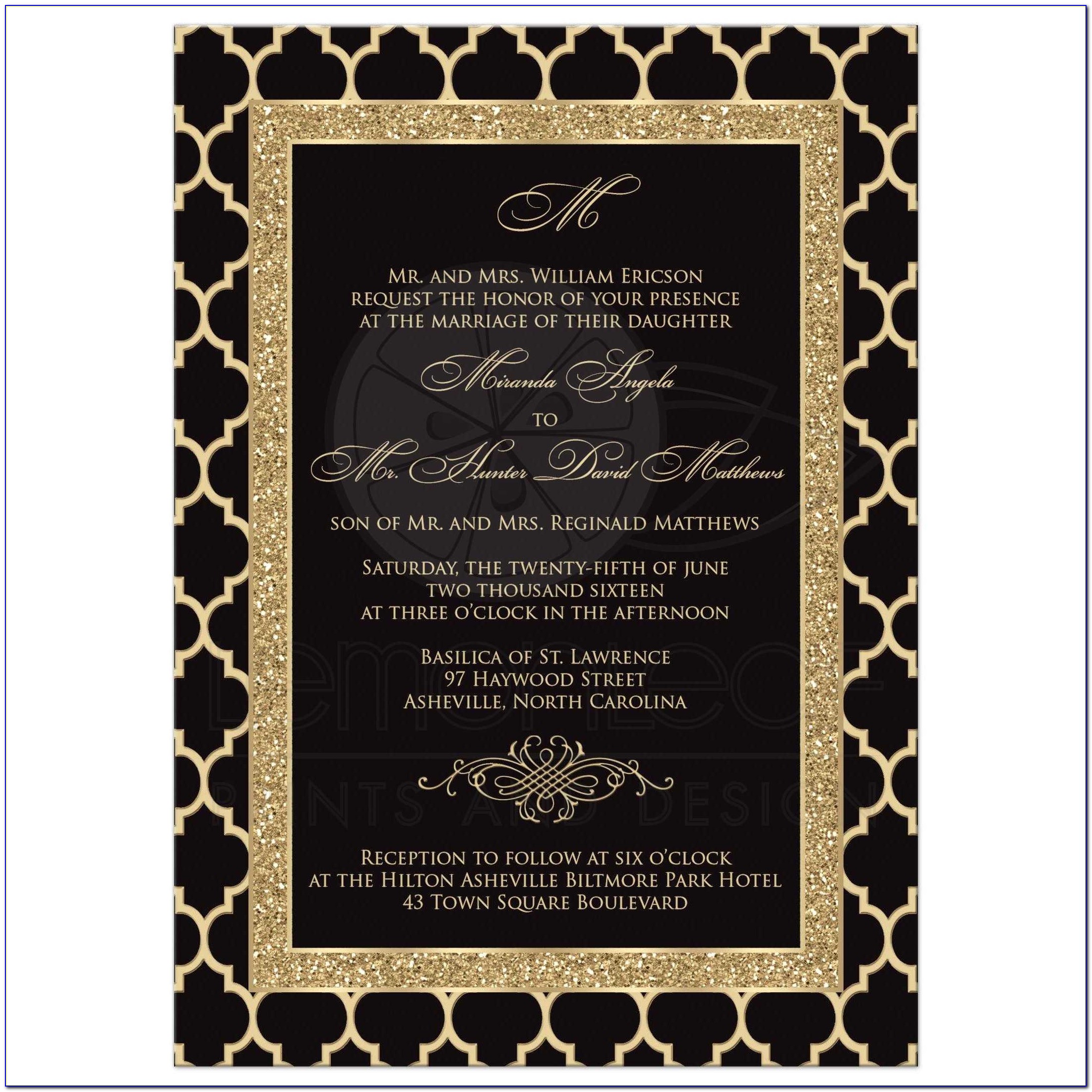 Black And Gold Wedding Invitation Card
