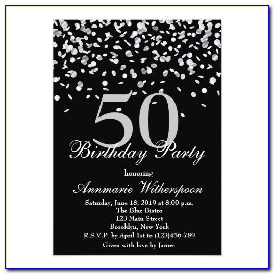 Black And Silver 50th Birthday Invitations