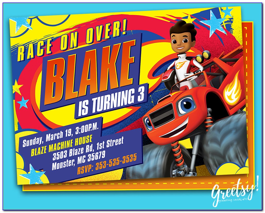 Blaze And The Monster Machines Birthday Party Invitations