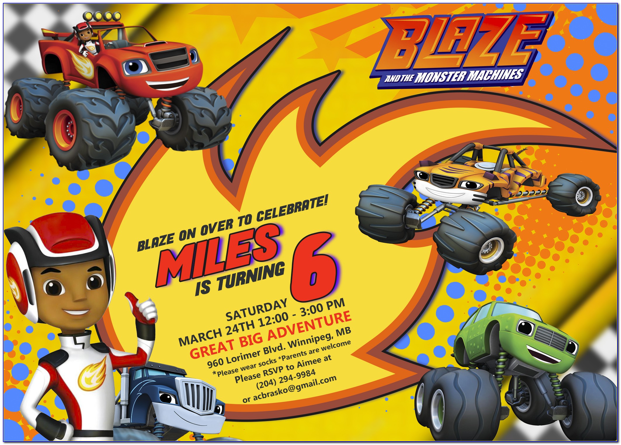 Blaze And The Monster Machines Blank Invitations