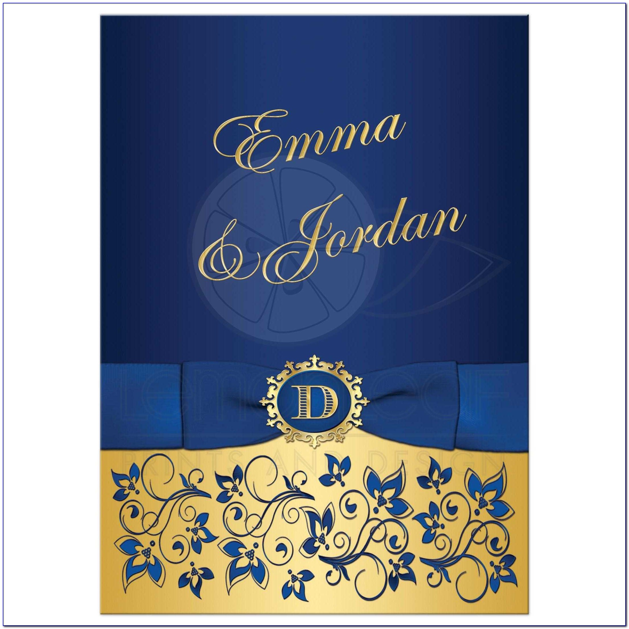 Blue And Gold Wedding Invitation Design