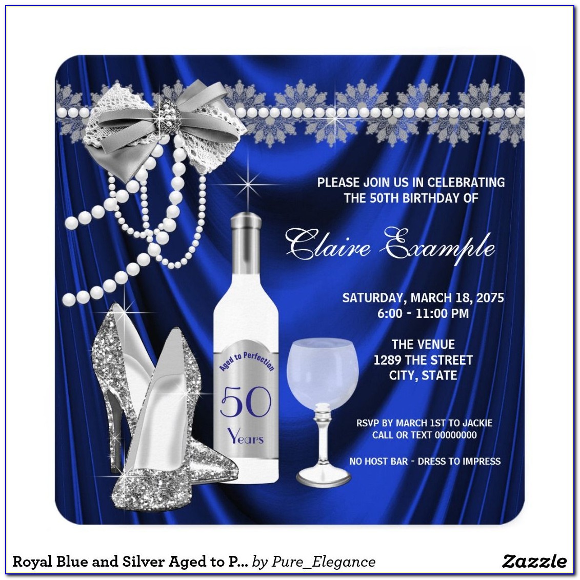 Blue And Silver 50th Birthday Invitations