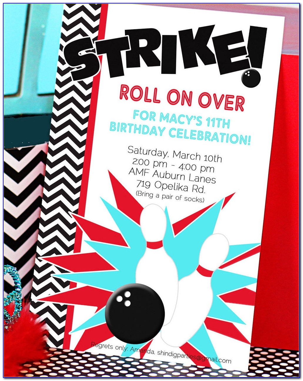 Bowling Alley Birthday Party Invitations