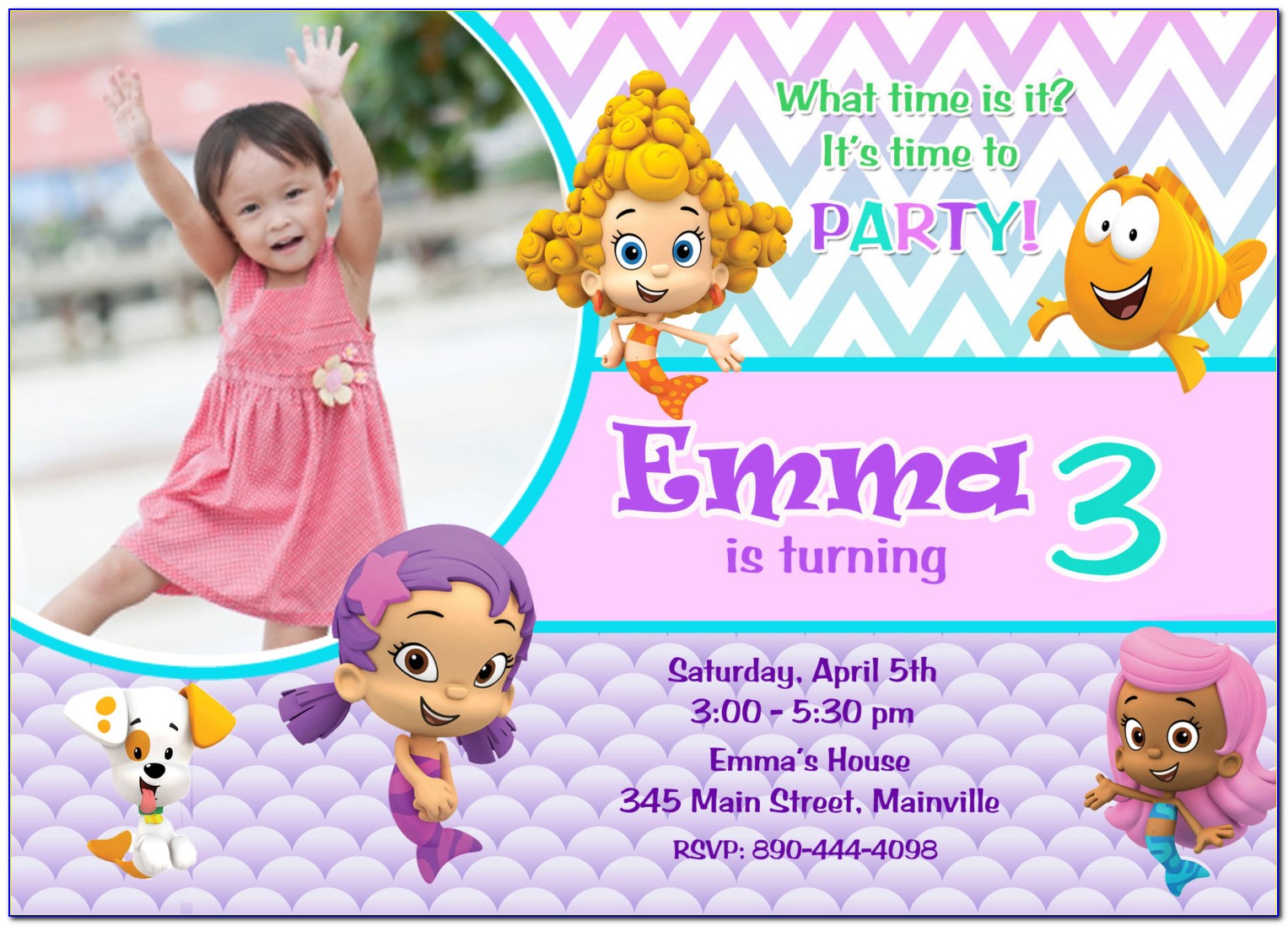 Bubble Guppies 1st Birthday Party Invitations
