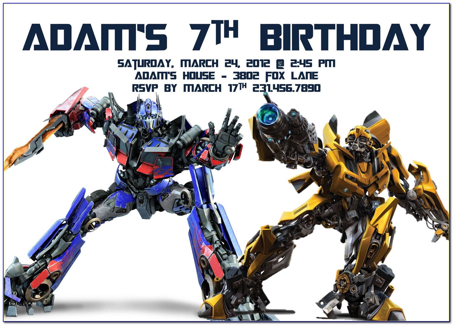 Bumblebee Transformer Birthday Invitations