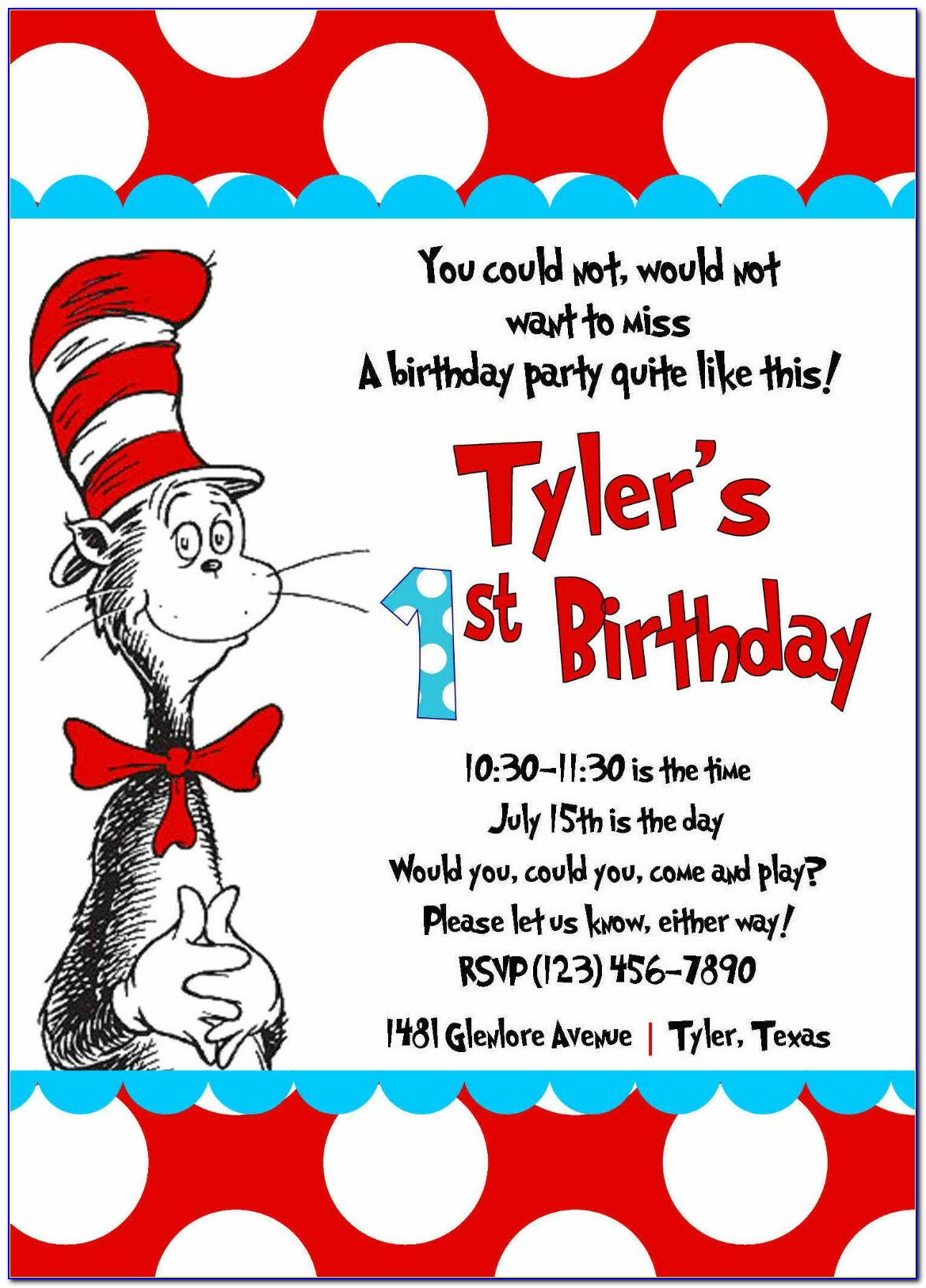 Cat In The Hat Birthday Invitations Free Printable