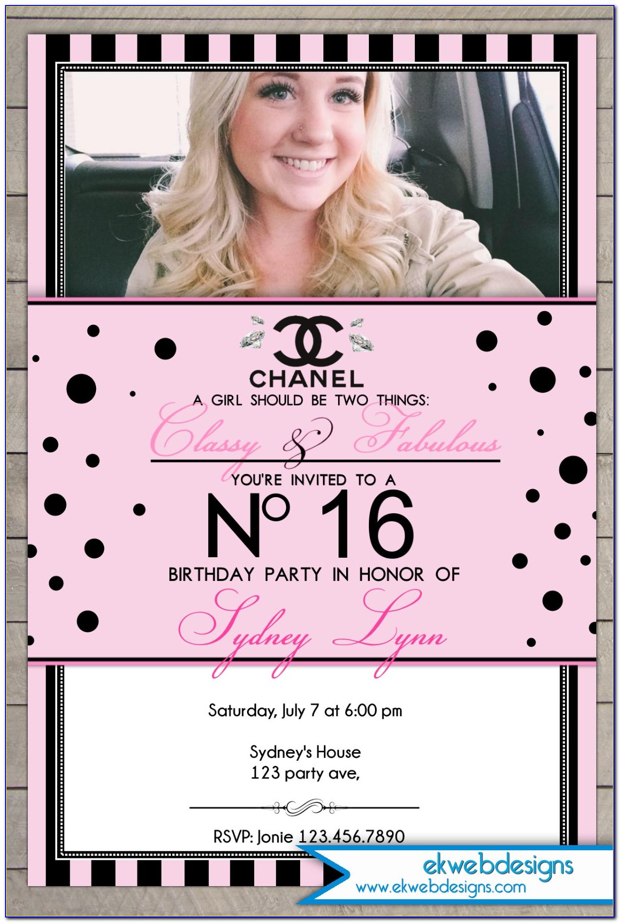 Chanel Sweet 16 Party Invitations