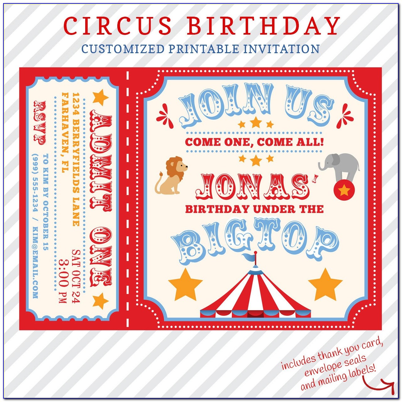 Circus Themed Birthday Invitations