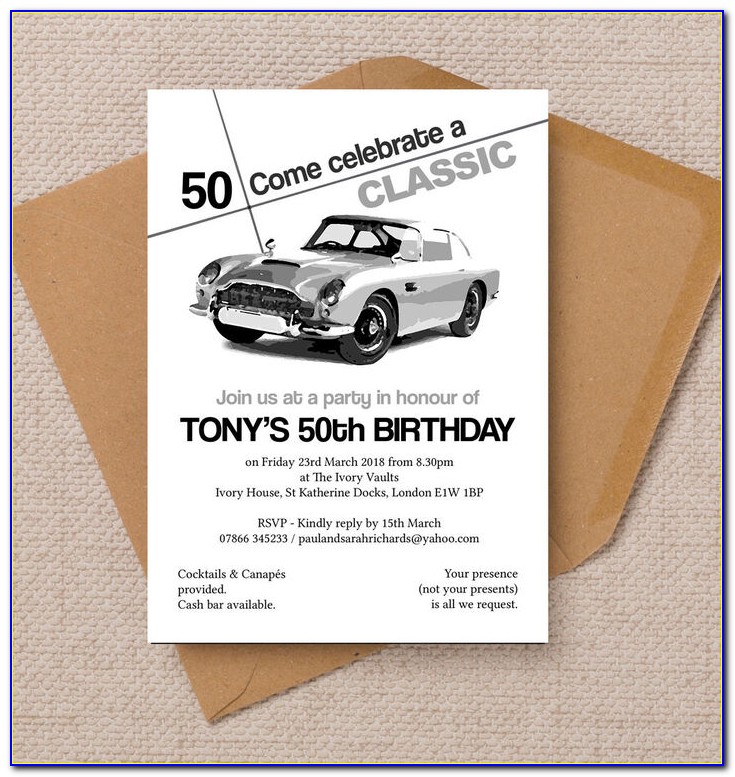 Classic Car 50th Birthday Invitations
