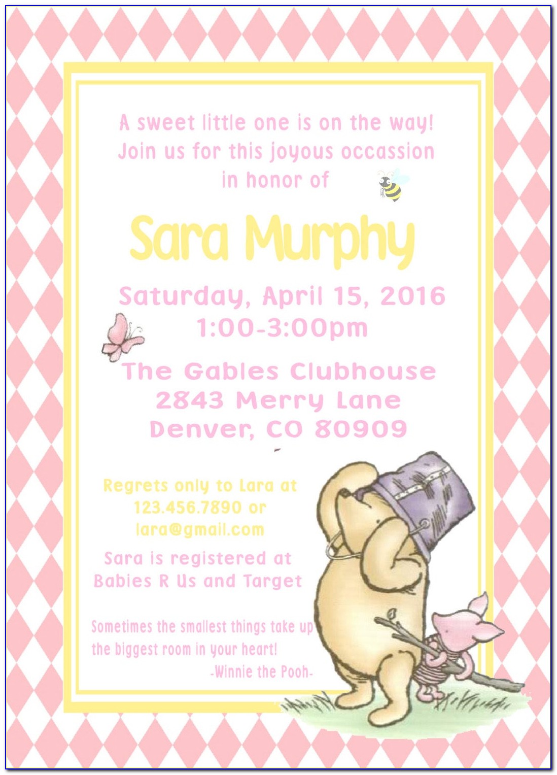 Classic Winnie The Pooh Baby Shower Invitations Free