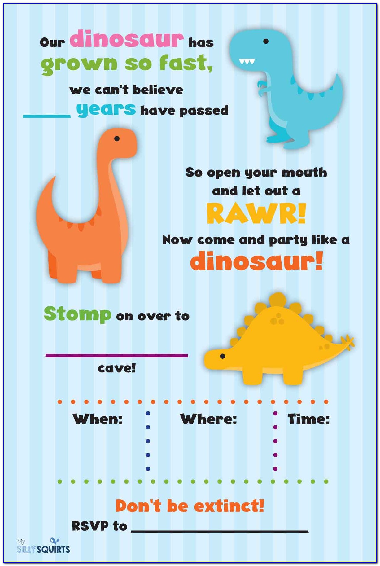 Digital Dinosaur Birthday Invitations Free