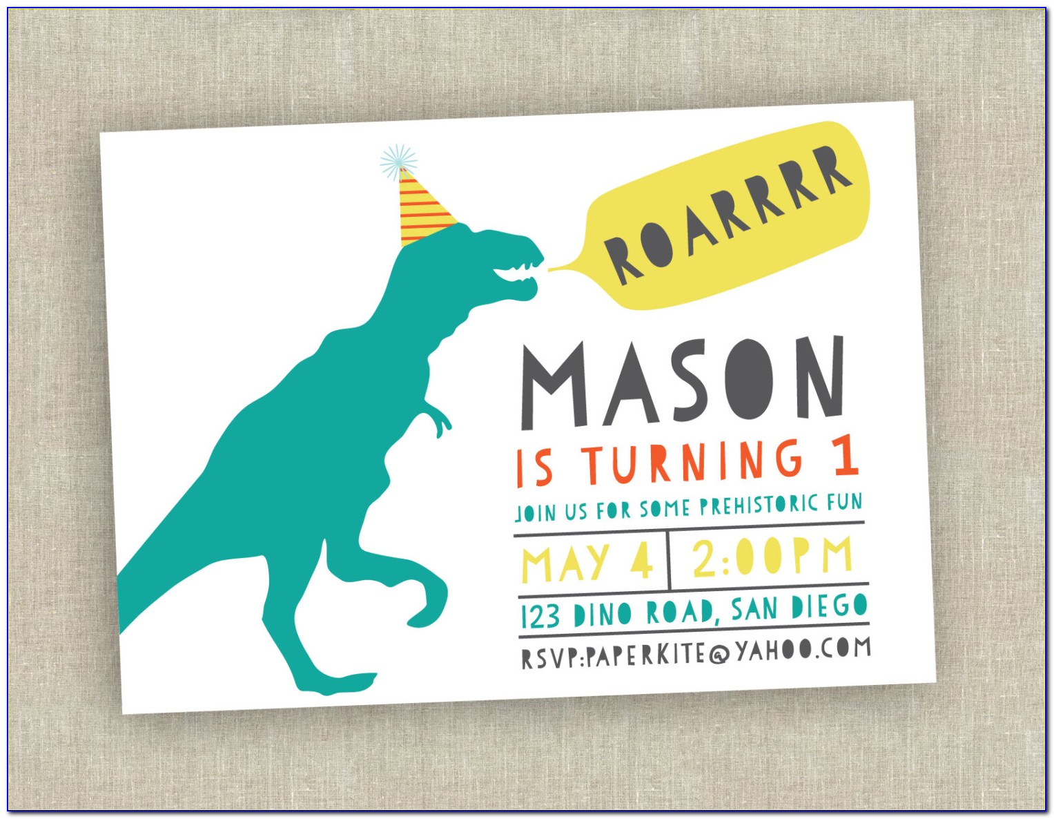 Dinosaur 1st Birthday Invitations