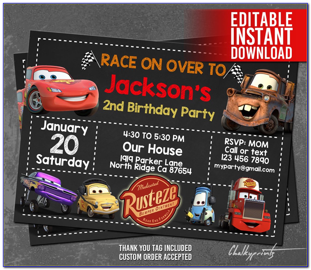 Disney Cars Birthday Invitations Printable Free