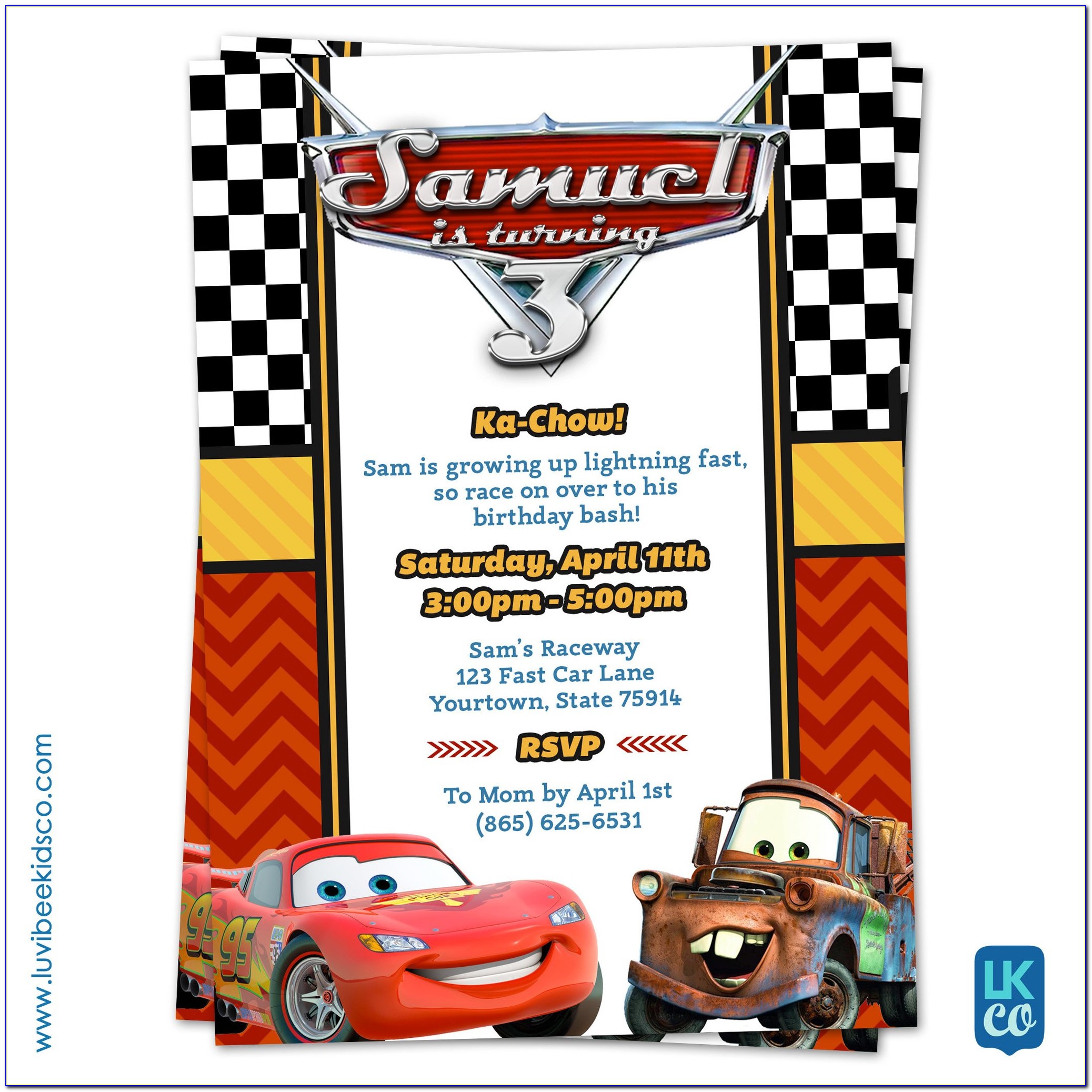 Disney Pixar Cars Birthday Invitations