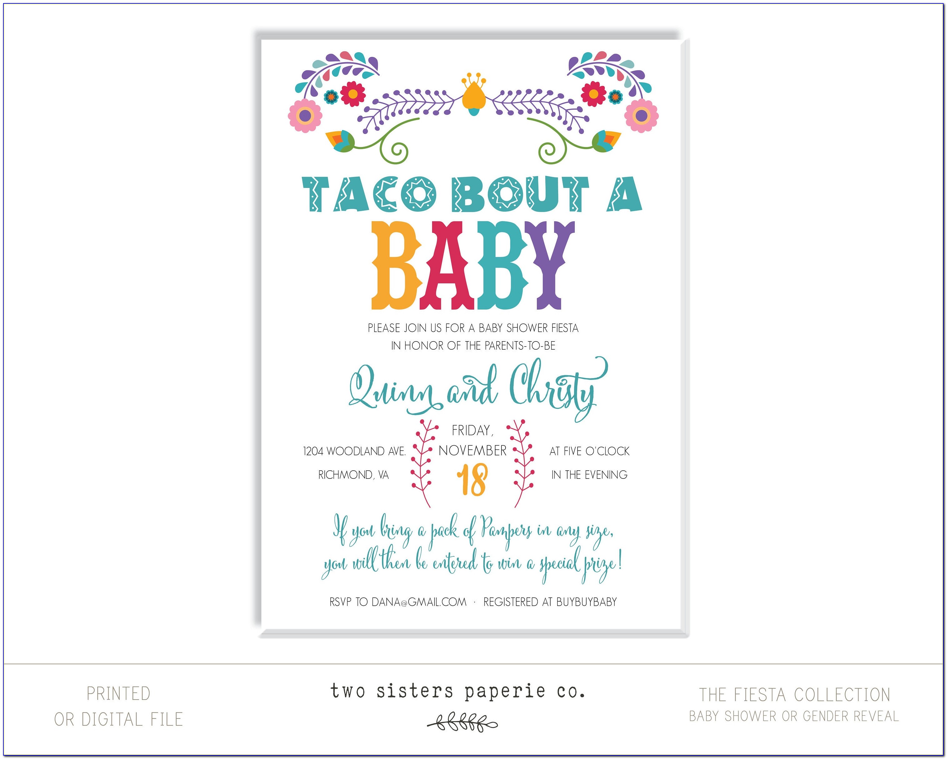Etsy Taco Bout A Baby Invitations