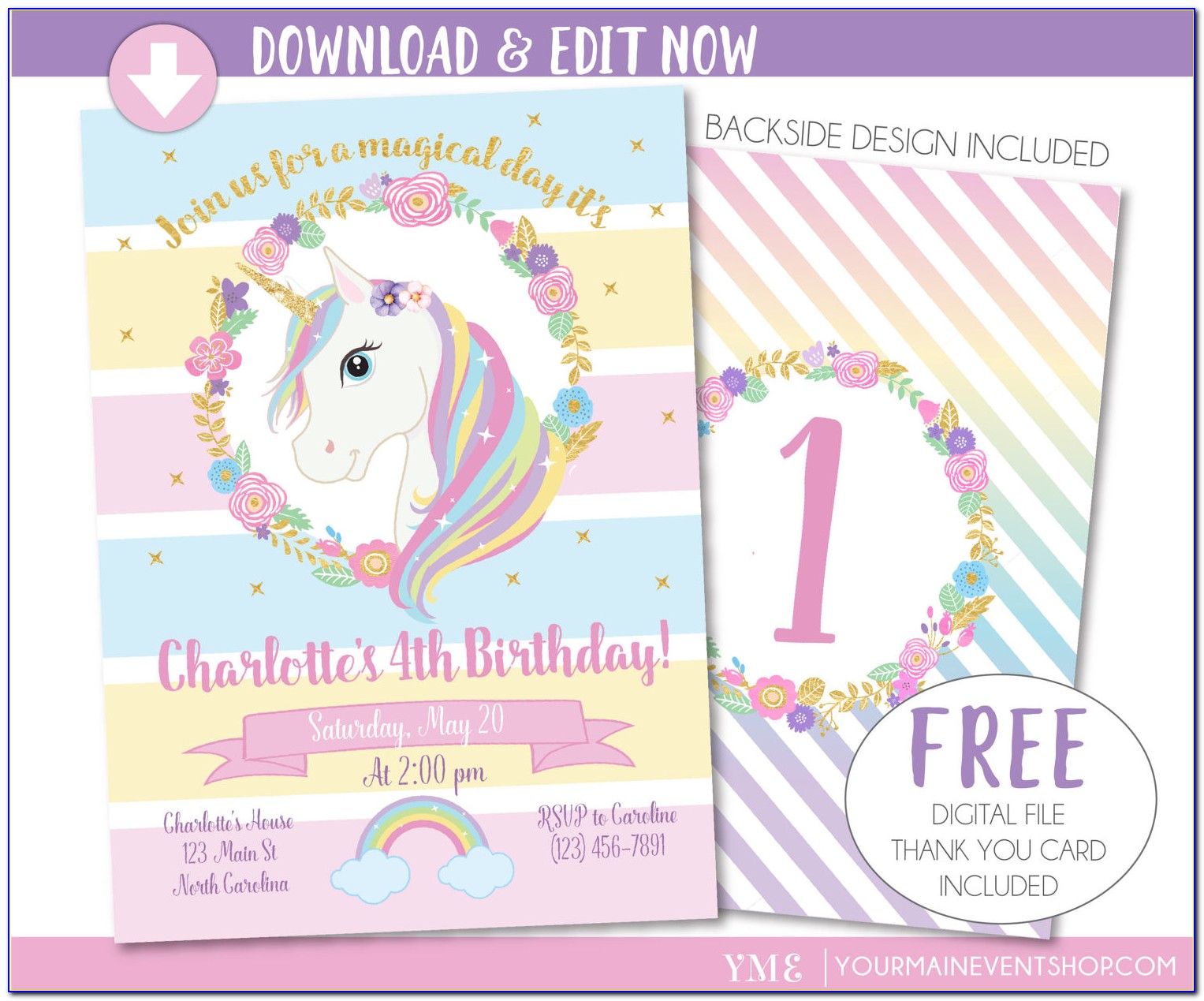Free Download Unicorn Party Invitation